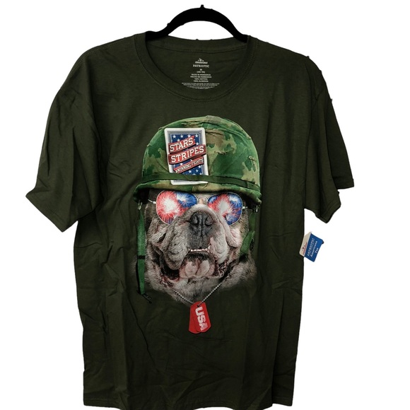 Patriotic Bulldog T-Shirt; USA 4th of July Themed Tee; Stars & Stripes multi NWT - Picture 2 of 7